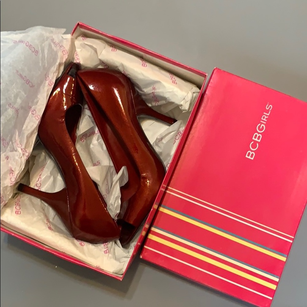 BCBGirls Ariel Ruby Red Peep Toe Heel
